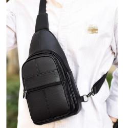 ZWY187 Men Genuine Leather Business Chest Bag Daily Casual Travel Crossbody Bag Lightweight Waterproof New Cell Phone Chest Bag