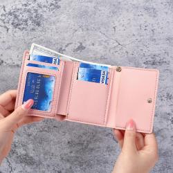 Women PU Leather Short Small Wallet New Fashion Custom Logo Portable Solid Color Simple Ladies Wallets Coin Purse Card Bag