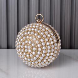 Wholesale Adequate Pearl  Round Rhinestone Women Clutch Bag Wedding Party Crystal Bag Bridal Clutches Evening Bags with handle