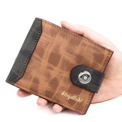 ZR550 Men's Short Buckle Coin Wallet ID Card Pu Wallet Horizontal Square Zipper Grid Card Slot Casual Business Father's Day Gift