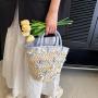 National Style New Hand-Held Bow Straw Bag Hand-Woven Bag Seaside Holiday Beach Shoulder Bag Handbag