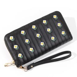 HR002 Woman Pu Leather Lovely Wallet Clip Fashion Versatile Handheld Zipper Billfold Flower Embroidery Pocketbook Card Positions