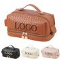 Custom Logo Large Pu Makeup Bag Double Layer Cosmetic Bags with Handle Travel Make Up Bag Organizer with Compartments