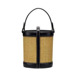 Wholesale Trending Niche Design Pu Handbags Women Shoulder Lady Bag Fashion Small Wheat Straw Bucket Bag Woven  Handbag