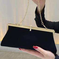 Retro Black Elegant Velvet Lady Handbag Dress Banquet Evening Clutch Bag Rhinestone Shiny Portable Women's Purses sac tendance
