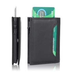 New Custom Men Leather  Metal Credit Card Holder With Zipper Pocket Aluminum Pop Up Wallets RFID Blocking