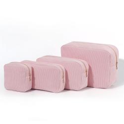 Custom Design Fashion Corduroy Striped Cosmetic Bag Zipper Pouch Multicolor Ladies Corduroy Makeup Bag Travel