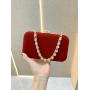 New Handbag Banquet Rhinestone Women Purse Velvet Clutch Bag Red Evening Bags For Ladies pochette femme