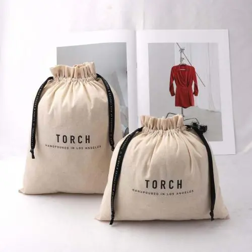 Eco Custom Logo Printing Large Cotton Coin Rice Tea Packing Dust Bag Soild Organic Muslin Cotton Drawstring Pouch