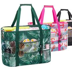 Manufacturer Custom Print Summer Extra Large Waterproof Canvas Mesh Beach Tote Bag With Pocket And Zipper For Women