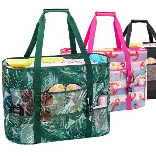 Manufacturer Custom Print Summer Extra Large Waterproof Canvas Mesh Beach Tote Bag With Pocket And Zipper For Women