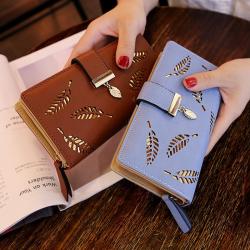 HOT Women's Wallet Female Purses Card Holder Gold Hollowed Leaves Wallets PU Leather Clutch Money Bag Pu Leather Wallet carteras para mujer