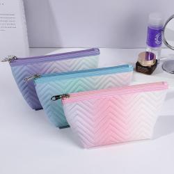 Personalized Gradient Color Cosmetic Bags Travel Waterproof PU Leather Cosmetic Organizer Toiletry Pouch Bag