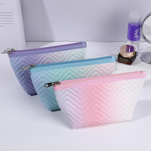 Personalized Gradient Color Cosmetic Bags Travel Waterproof PU Leather Cosmetic Organizer Toiletry Pouch Bag