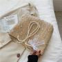 Simple straw woven foreign-style shoulder tote bag, bowknot fresh and small woven handbag,  new style popular women's bag