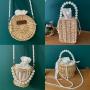 2024 Handmade Summer Straw Beach Bali Tote Bag with pearl chain Bamboo Woven Rattan bucket Bag With Pearl Handle