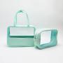 Keymey New Design Large Capacity Bright Color Girls PVC Clear Travel Bag Waterproof Toiletry Makeup Bag Handle Cosmetic Bag