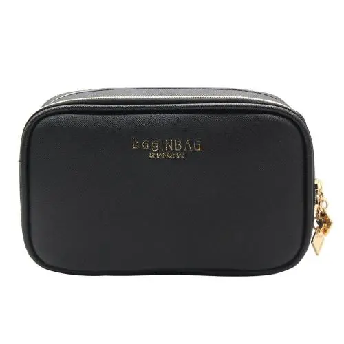Portable Premium PU Toilet Brush Bag Embossed Logo Travel Compartment Zipper Cosmetic Pouch