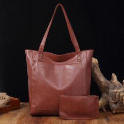 Women's Soft Leather Hand Bags Oil Wax Leather Large Capacity Single Shoulder Bags Classic Tote Bag Set Pocket PU Leather Ladies