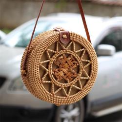 CCF658 Natural Rattan Round Bag Hand ins Straw Beach Bags for Summer Single-Shoulder Handmade Hollow Women Straw Crossbody Bag