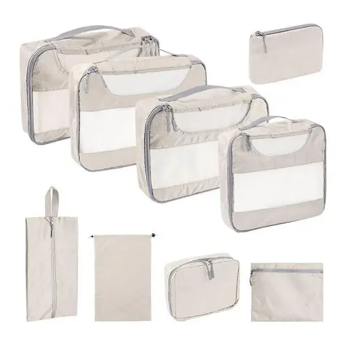 Custom Lightweight Travel Compression Mesh Storage Bags 9 Pack Packing Cubes Travel Luggage Organizer Set