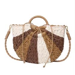 2024 New style straw women's bag large capacity cross-body bag contrast color sling bag splicing fringe handbag for women