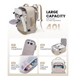 LOVEVOOK 17 inches Large Capacity Airplane Approved Carry on Laptop Backpack 40L Travel Backpack with 3 Packing Cubes for Women