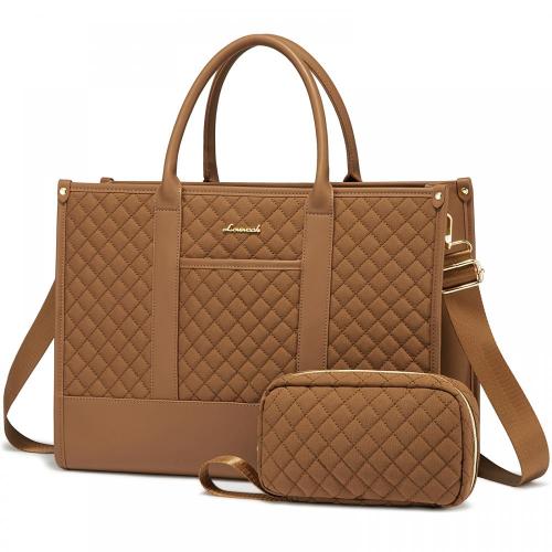 LOVEVOOK 2pcs/set Fashion Quilted 15.6 in Waterproof Work Bag Travel Business Shoulder Tote Bag Handbag  Laptop Bags for Women