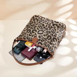 Women's Leopard Print Bag Designer Genuine Leather Shoulder Handbag Tote Bags