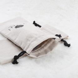 High End Custom Logo Printed Herringbone Drawstring Cotton Cosmetic Bag Luxury Cotton Gift Cosmetic Pouch