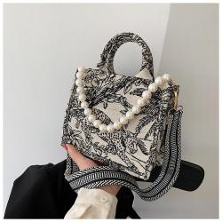 New niche embroidered cotton linen handbag with large capacity canvas shoulder bag