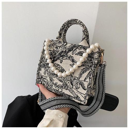 New niche embroidered cotton linen handbag with large capacity canvas shoulder bag