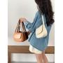 Customized LOGO Brown Handbag Pu Leather Adjustable Strap Shoulder Simple Half Round Flap Saddle Bag Ladies