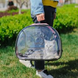 ZR041 Fashion Splicing Cat Bag Outdoor Portable Pet Cat Transparent Box Carrying Portable Space Walking Cat Bag Zipper Breathabi