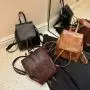HR596 Women Bag New Fashion Backpack Girl Retro Drawstring PU Leather Schoolbag Female Versatile Brown Soft Small Travel Bag