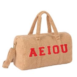 Wholesale Stock New Custom Designer Travel Overnight Weekender Fashion Cute Zipper Soft Teddy Cloth Storage Duffel Bag