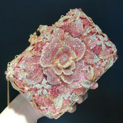 Wholesale sac a main Luxury boutique Clutch Women Crystal Rhinestone Wedding Handbag Party Purse Flower Evening Bags