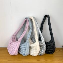 New Korean Version Of Rhombus Cloud Bag Fluffy Soft Long Shoulder Strap Shoulder Bag Silver Large Capacity PU Leather Puff Bag