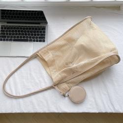 Korean version of the new women leisure beach bag fashion trend money bag single shoulder package creative mesh canvas tote bag