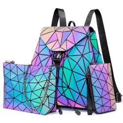 Lovevook Custom logo Holographic reflective back pack set crossbody bags ladies school bag Geometric luminous backpack for Women