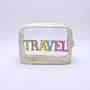 Keymay Personalized Embroidery Chenille Letter Patches Waterproof Clear Zipper Cosmetic Bag Makeup Organizer Toiletry Bag Travel