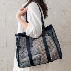 HR480 Women's One Shoulder Travel Bag Mesh Beach Leisure Swimming Fitness Tote Bag Clothes Hollow out Portable Shopping Bag