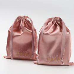 Custom Logo Printed Satin Underwear Lingerie Dust Gift Packaging Pouch Drawstring Soft Satin Hair Bag
