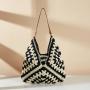 Grass woven hollow flower large triangle contrasting woven beach bag