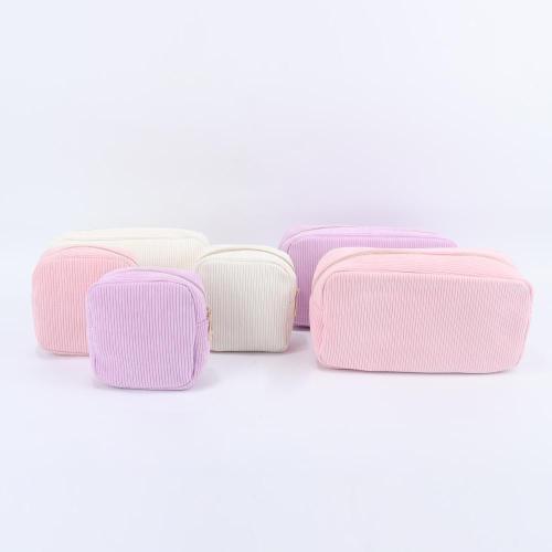 Professional Factory Wholesale Stock Custom Private Label Outdoor Travel Zipper Girls Fashion Large Corduroy Makeup Bag