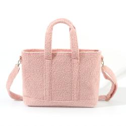 Custom Winter Stylish Cute Weekender Fluffy Teddy Sling Bags Women Girls Shoulder Tote Bags Blank Sherpa Handbags For Ladies