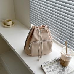 Japanese Nylon Shoulder Bag External Pocket Cool Girls Nylon Handbag Drawstring Design Women's Waterproof Bucket Bag
