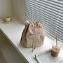 Japanese Nylon Shoulder Bag External Pocket Cool Girls Nylon Handbag Drawstring Design Women's Waterproof Bucket Bag