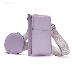 sac tendance 2024  Custom Logo Purple Cell Phone Small Crossbody Bags Shoulder Pocket Wallet 2 in 1 set Pouch Mobile Phone Bag