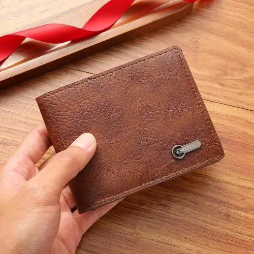 Men's Casual Short Leather Wallet Waterproof with Open Closure Wholesale Stock for Cross-Border Business